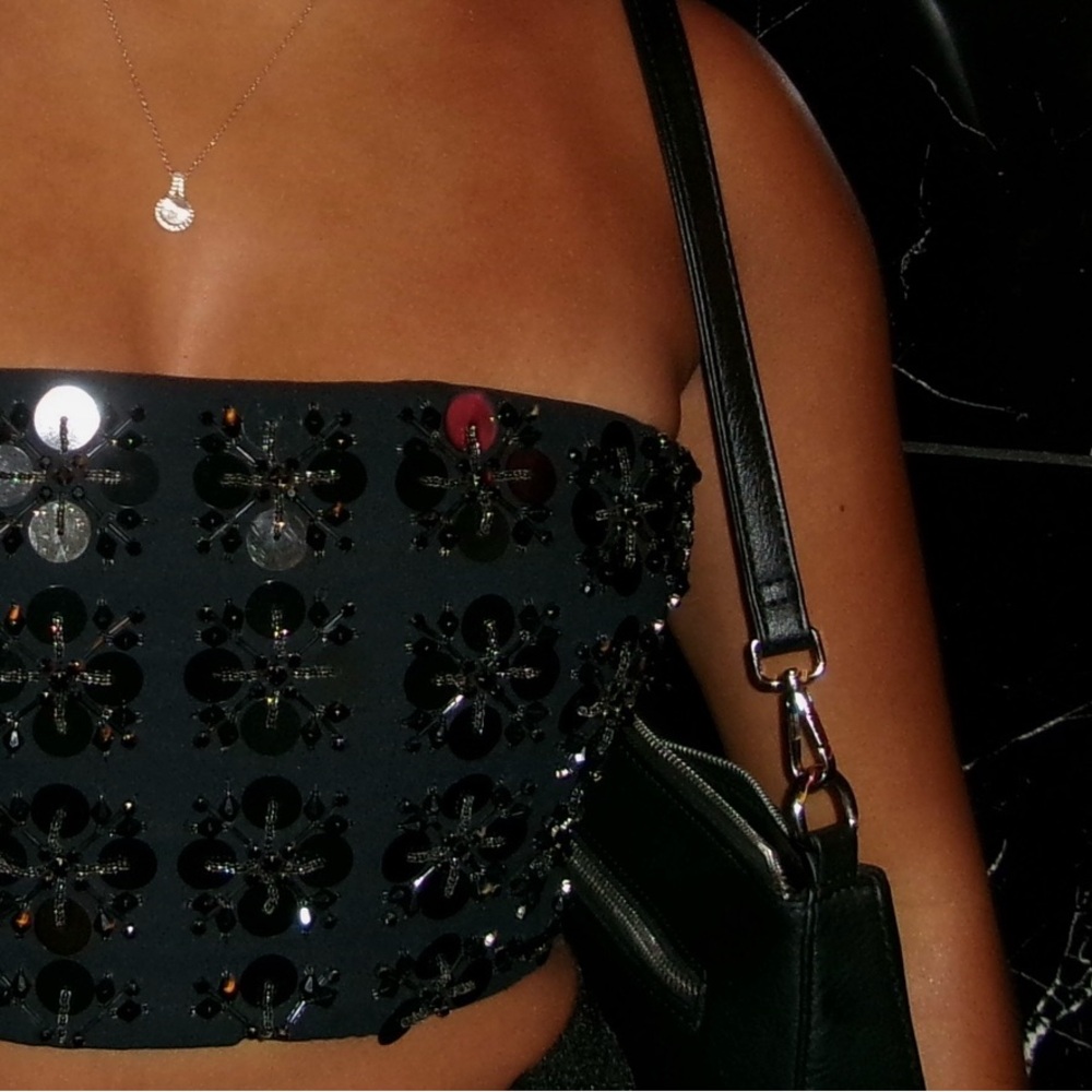 Black Beaded Strapless Top